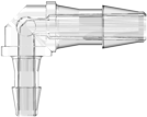 Elbow Reduction Tube Fitting with 200 Series Barbs 3/32" (2.4 mm) and 1/16" (1.6 mm) ID Tubing Clear Polycarbonate