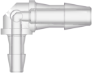 Elbow Reduction Tube Fitting with 200 Series Barbs 3/32" (2.4 mm) and 1/16" (1.6 mm) ID Tubing Natural Kynar PVDF