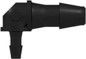 Elbow Reduction Tube Fitting with 200 Series Barbs 1/8" (3.2 mm) and 1/16" (1.6 mm) ID Tubing Black Nylon