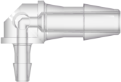 Elbow Reduction Tube Fitting with 200 Series Barbs 1/8" (3.2 mm) and 1/16" (1.6 mm) ID Tubing Natural Kynar PVDF