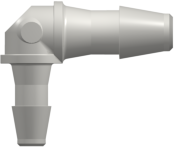 Elbow Reduction Tube Fitting with 200 Series Barbs 1/8" (3.2 mm) and 3/32" (2.4 mm) ID Tubing White Nylon