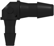 Elbow Reduction Tube Fitting with 200 Series Barbs 1/8" (3.2 mm) and 3/32" (2.4 mm) ID Tubing Black Nylon