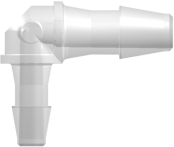 Elbow Reduction Tube Fitting with 200 Series Barbs 1/8" (3.2 mm) and 3/32" (2.4 mm) ID Tubing Animal-Free Natural Polypropylene
