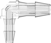 Elbow Reduction Tube Fitting with 200 Series Barbs 1/8" (3.2 mm) and 3/32" (2.4 mm) ID Tubing Clear Polycarbonate