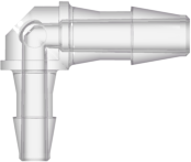 Elbow Reduction Tube Fitting with 200 Series Barbs 1/8" (3.2 mm) and 3/32" (2.4 mm) ID Tubing Natural Kynar PVDF