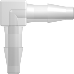 Elbow Tube Fitting with Classic Series Barbs 5/32" (4.0 mm) ID Tubing Animal-Free Natural Polypropylene