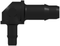 Elbow Reduction Tube Fitting with 400 Series Barbs 3/32" (2.4 mm) and 1/16" (1.6 mm) ID Tubing Black Nylon
