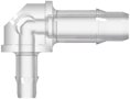 Elbow Reduction Tube Fitting with 400 Series Barbs 3/32" (2.4 mm) and 1/16" (1.6 mm) ID Tubing Natural Kynar PVDF