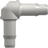 Elbow Tube Fitting with 400 Series Barbs 1/8" (3.2 mm) ID Tubing White Nylon