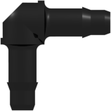 Elbow Tube Fitting with 400 Series Barbs 1/8" (3.2 mm) ID Tubing Black Nylon