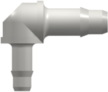 Elbow Reduction Tube Fitting with 400 Series Barbs 1/8" (3.2 mm) and 3/32" (2.4 mm) ID Tubing White Nylon