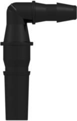 Male Luer to 200 Series Barb Elbow 3/32" (2.4 mm) ID Tubing (May be used with separate rotating lock ring; FSLLR) Black Nylon