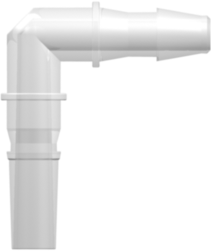 Male Luer to 200 Series Barb Elbow 1/8" (3.2 mm) ID Tubing (May be used with separate rotating lock ring; FSLLR) Animal-Free Natural Polypropylene