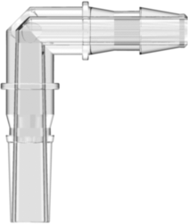 Male Luer to 200 Series Barb Elbow 1/8" (3.2 mm) ID Tubing (May be used with separate rotating lock ring; FSLLR) Clear Polycarbonate