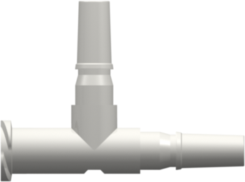 Male Luer (2) to Female Luer Thread Style Tee (May be used with separate rotating lock ring; FSLLR) White Nylon