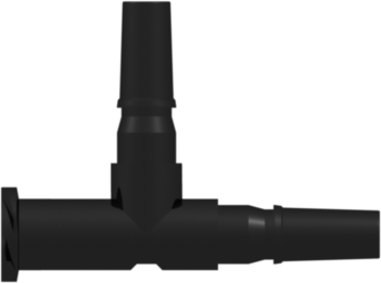 Male Luer (2) to Female Luer Thread Style Tee (May be used with separate rotating lock ring; FSLLR) Black Nylon