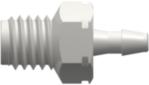 M5x.8 Thread with 1/4" Hex to 200 Series Barb 1/16" (1.6 mm) ID Tubing White Nylon