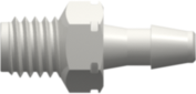 M5x.8 Thread with 1/4" Hex to 200 Series Barb 3/32" (2.4 mm) ID Tubing White Nylon