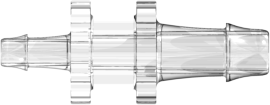 Straight Through Reduction Tube Fitting with 500 Series Barbs 5/32" (4.0 mm) and 3/32" (2.4 mm) ID Tubing Clear Polycarbonate