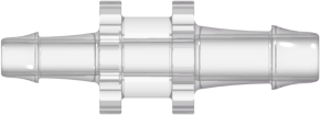 Straight Through Reduction Tube Fitting with 500 Series Barbs 5/32" (4.0 mm) and 1/8" (3.2 mm) ID Tubing Natural Kynar PVDF
