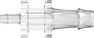 Straight Through Reduction Tube Fitting with 500 Series Barbs 3/16" (4.8 mm) and 3/32" (2.4 mm) ID Tubing Clear Polycarbonate