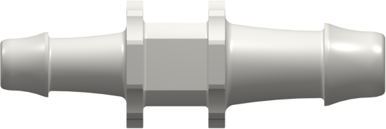 Straight Through Reduction Tube Fitting with 500 Series Barbs 5/16" (8.0 mm) and 1/4" (6.4 mm) ID Tubing White Nylon