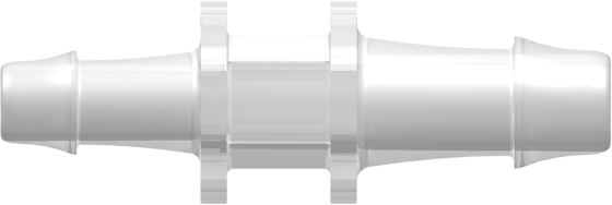 Straight Through Reduction Tube Fitting with 500 Series Barbs 5/16" (8.0 mm) and 1/4" (6.4 mm) ID Tubing Animal-Free Natural Polypropylene