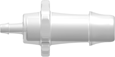 Straight Through Reduction Tube Fitting with 500 Series Barbs 3/8" (9.5 mm) and 1/8" (3.2 mm) ID Tubing Animal-Free Natural Polypropylene