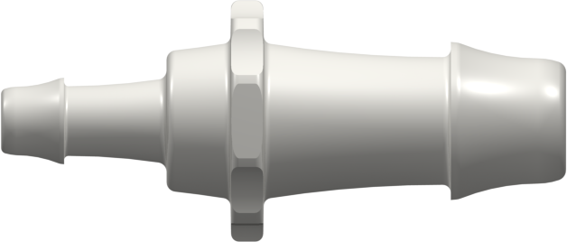 Straight Through Reduction Tube Fitting with 500 Series Barbs 1/2" (12.7 mm) and 1/4" (6.4 mm) ID Tubing Natural Nylon
