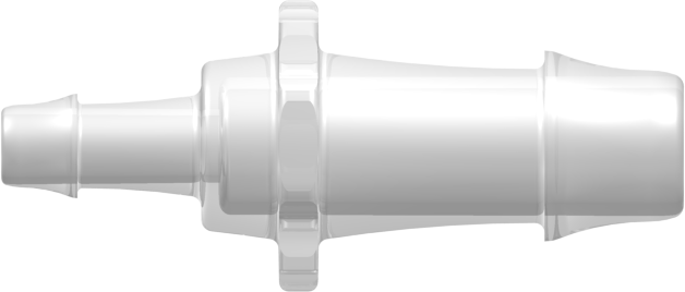 Straight Through Reduction Tube Fitting with 500 Series Barbs 1/2" (12.7 mm) and 1/4" (6.4 mm) ID Tubing Animal-free Natural Polypropylene