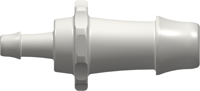 Straight Through Reduction Tube Fitting with 500 Series Barbs 5/8" (16.0 mm) and 1/4" (6.4 mm) ID Tubing Natural Nylon