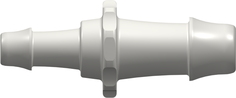 Straight Through Reduction Tube Fitting with 500 Series Barbs 5/8" (16.0 mm) and 3/8" (9.5 mm) ID Tubing Natural Nylon