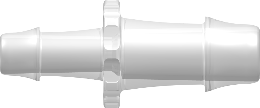 Straight Through Reduction Connector with 500 Series Barbs 3/4" (19.0 mm) and 1/2" (12.7 mm) ID Tubing Animal-Free Natural Polypropylene