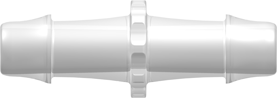 Straight Through Tube Fitting with 500 Series Barbs 3/4" (19.0 mm) ID Tubing Animal-Free Natural Polypropylene