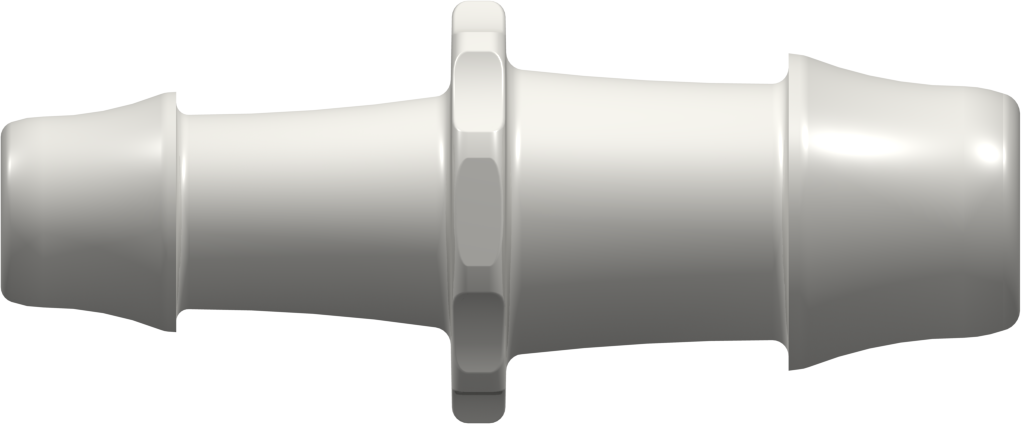 Straight Through Reduction Tube Fitting with 500 Series Barbs 1" (25.4 mm) and 3/4" (19.0 mm) ID Tubing Natural Nylon