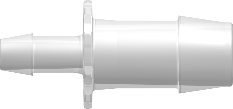 Straight Through Reduction Tube Fitting with 600 Series Barbs 3/4" (19 mm) and 3/8" (9.5 mm) ID Tubing Animal-free Natural Polypropylene