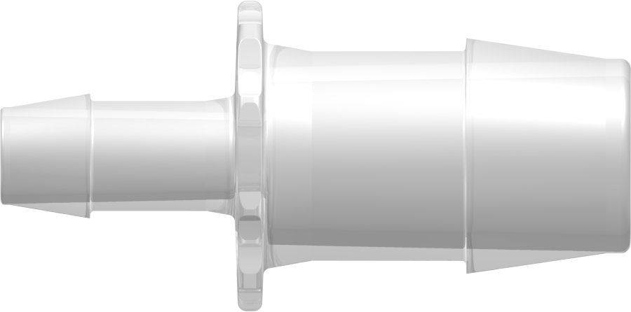 Straight Through Reduction Tube Fitting with 600 Series Barbs 1" (25.4 mm) and 1/2" (12.7 mm) ID Tubing Animal-free Natural Polypropylene