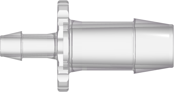 Straight Through Reduction Tube Fitting with 600 Series Barbs 1/2" (12.7 mm) and 1/4" (6.4 mm) ID Tubing Natural Kynar PVDF