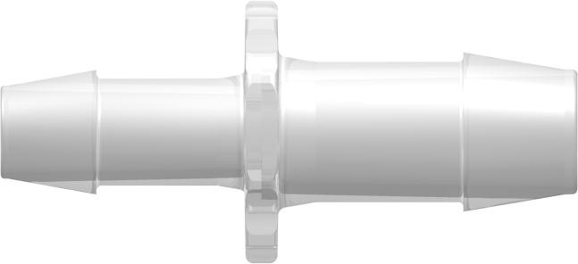 Straight Through Reduction Connector with 600 Series Barbs 1/2" (12.7 mm) and 3/8" (9.5 mm) ID Tubing Animal-free Natural Polypropylene