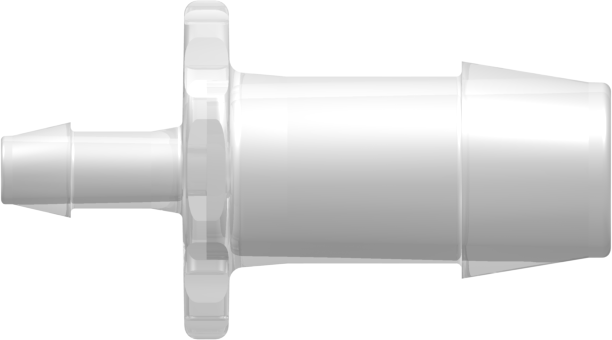 Straight Through Reduction Tube Fitting with 600 Series Barbs 5/8" (16.0 mm) and 1/4" (6.4 mm) ID Tubing Animal-Free Natural Polypropylene