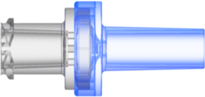 Check Valve Female Locking Luer Linden Luer reduced outer diameter  to 4.1mm socket Cracking Pressure 1.450 - 4.351 psig Flow Rate max 200 ml/min Clear and Blue SAN w/Silicone Diaphragm
