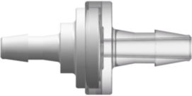 Check Valve 200 Series Barbs 3/32" (2.4 mm) ID Tubing x 1/8" (3.2 mm) ID Tubing Cracking Pressure <= .087 psig Flow Rate >= 150 ml/min White and Clear MABS w/Silicone Diaphragm