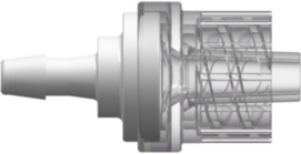 Check Valve Male Locking Luer x 200 Series Barb 3/32" (2.4 mm) ID Tubing Cracking Pressure <= .087 psig Flow Rate >= 150 ml/min White SAN and Clear MABS w/Silicone Diaphragm