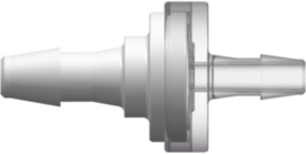 Check Valve Barb for 1/8" (3.2 mm) x 3/32" (2.4 mm) ID Tubing Cracking Pressure <= .087 psig Flow Rate >= 150 ml/min White and Clear MABS w/Silicone Diaphragm