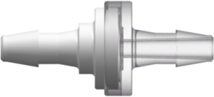 Check Valve 200 Series Barbs 1/8" (3.2 mm) ID Tubing x 1/8" (3.2 mm) ID Tubing Cracking Pressure <= .087 psig Flow Rate >= 150 ml/min White and Clear MABS w/Silicone Diaphragm