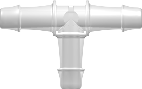 Tee Tube Fitting with 500 Series Barbs 1/4" (6.4 mm) ID Tubing Animal-free Natural Polypropylene