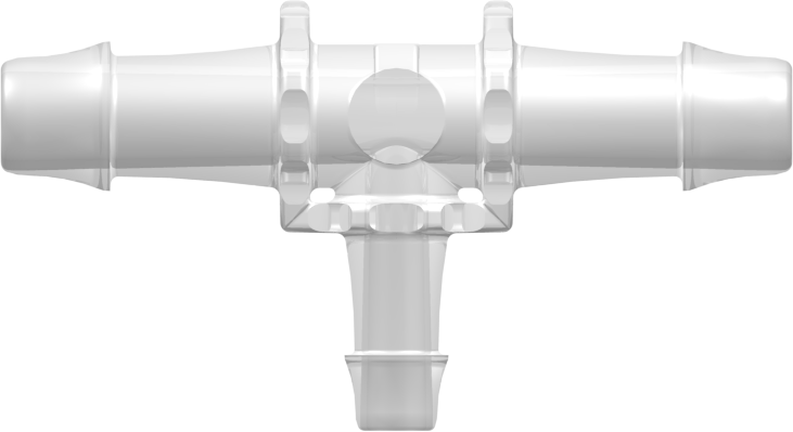 Tee Reduction Tube Fitting with 500 Series Barbs 3/8" (9.5 mm) and 1/4" (6.4 mm) ID Tubing Animal-Free Natural Polypropylene