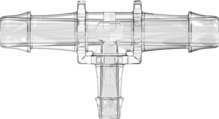 Tee Reduction Tube Fitting with 500 Series Barbs 3/8" (9.5 mm) and 1/4" (6.4 mm) ID Tubing Clear Polycarbonate