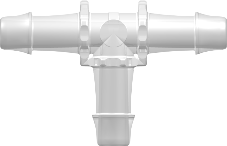 Tee Tube Fitting with 500 Series Barbs 3/8" (9.5 mm) ID Tubing Animal-Free Natural Polypropylene