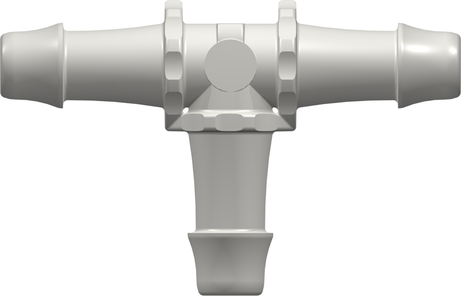 Tee Tube Fitting with 500 Series Barbs 1/2" (12.7 mm) ID Tubing Natural Nylon